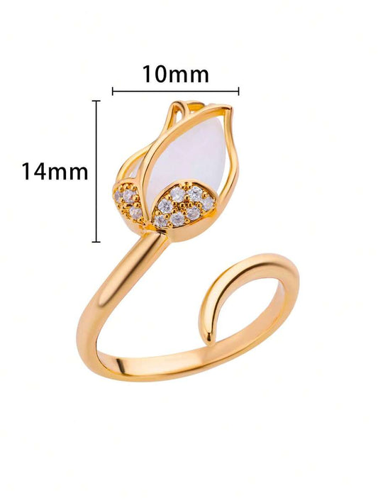 Anillo Flor Tulipán blanco🌷 (incluye caja de regalo)